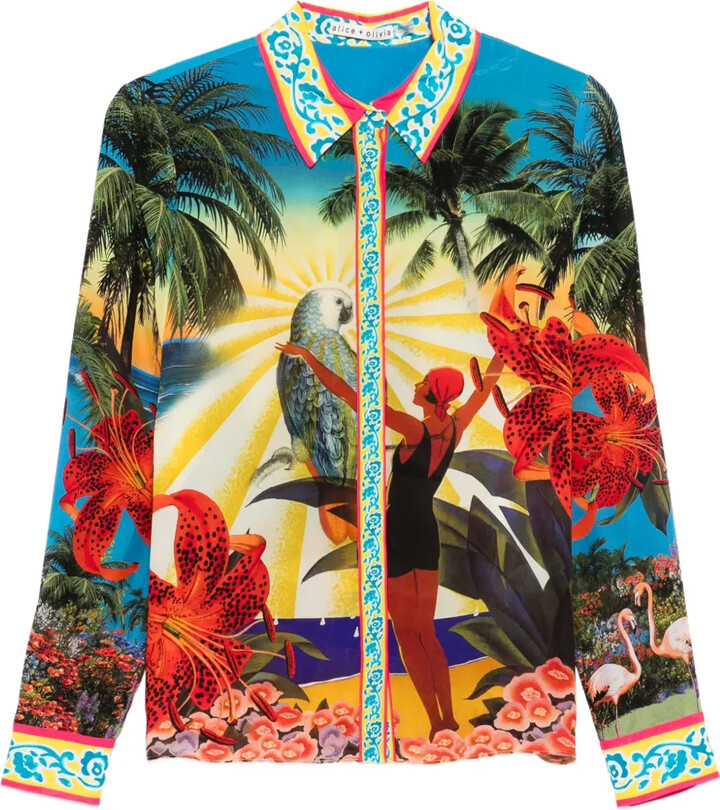Alice + Olivia Willa tropical-print silk shirt