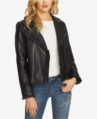 CeCe Ruffled Faux-Leather Moto Jacket