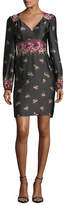 Thumbnail for your product : Nanette Lepore Dotted Satin Floral Border-Print Long-Sleeve Day Dress