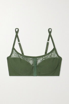 I.D. Sarrieri Charlie Embroidered Tulle And Ribbed Cotton-blend Soft-cup Bra - Green