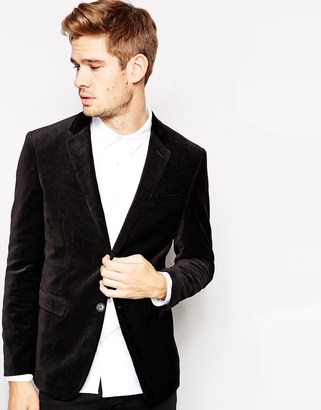 B.young Selected Velvet Blazer With Pindot In Skinny Fit