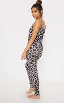 Thumbnail for your product : PrettyLittleThing Leopard Tie Waist Lounge Jumpsuit