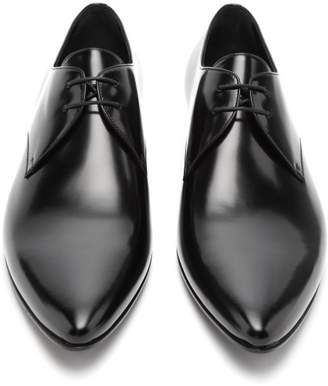 Saint Laurent Hopper Pointed Toe Leather Derby Shoes - Mens - Black