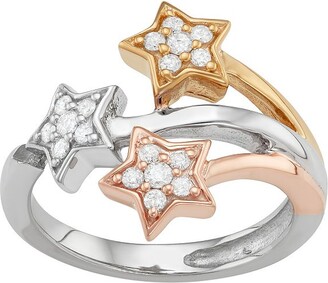 Jewelexcess Tri Tone Sterling Silver 1/3 Carat T.W. Diamond Star Ring