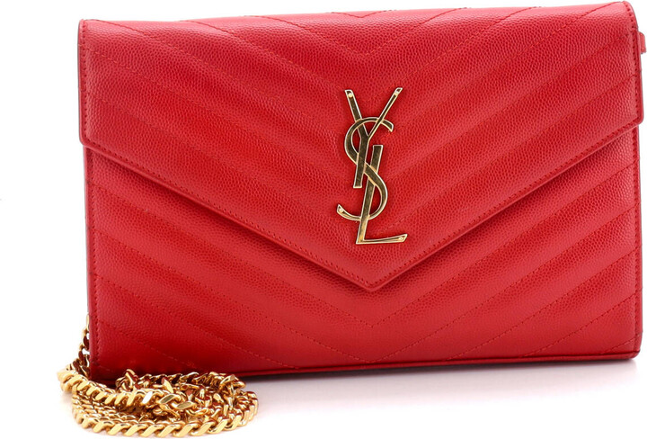 Saint Laurent Classic Monogram Wallet on Chain Matelasse Chevron Leather Medium