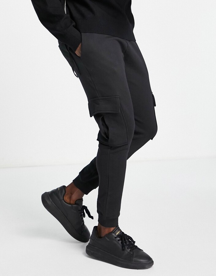 Selected cotton blend slim fit jersey cargo sweatpants in black - BLACK -  ShopStyle Activewear Pants