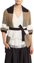 Thumbnail for your product : Brunello Cucinelli Open-Front Belted Coated Linen-Silk Cardigan with Metallic