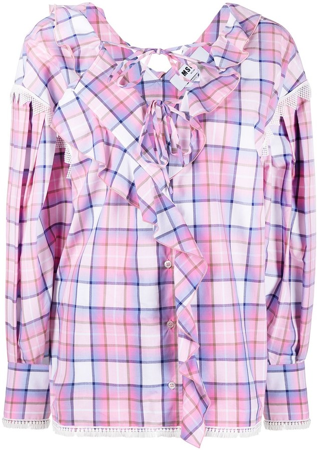 Adult Lap style shirt  white with pink trim 
