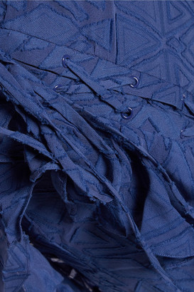 Saloni Sissie Ruffle-Trimmed Burnout Silk-Blend Midi Skirt