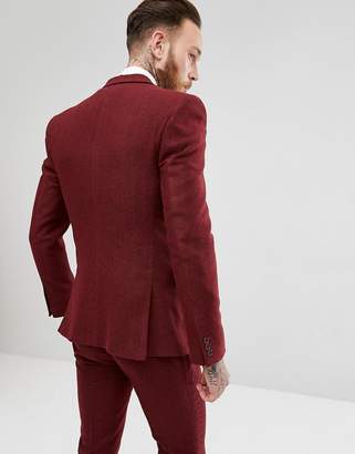 ASOS Design Wedding Super Skinny Suit Jacket In Wine Herringbone