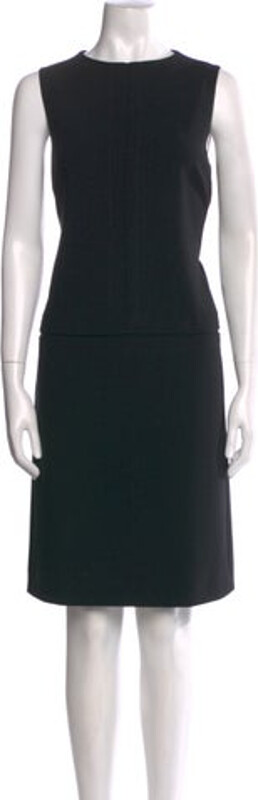 S Max Mara 'S Max Mara Sheath Dress Black Ruffle Embellishment Sleeveless with Scoop Neck Concealed Zip Closure at Back