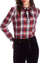 Thumbnail for your product : Court & Rowe Tie Ruffle Collar Flocked Dot Plaid Shirt