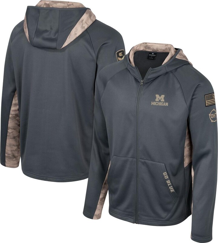 Colosseum Men's Charcoal Michigan Wolverines Oht Military-Inspired Appreciation Camo Raglan Full-Zip Hoodie