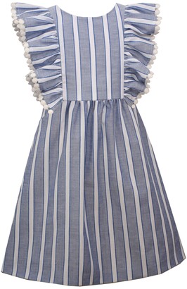12 or 16-Blue Copper Key Big Girl's Seersucker Open Bow-Back Dress-Size-10 