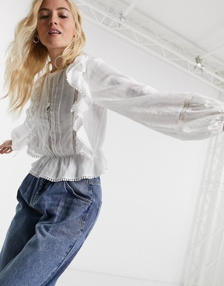 Reclaimed Vintage inspired blouse with lace and frill detail