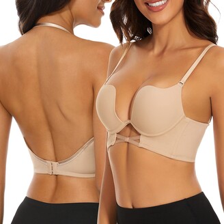 seagallery Low Back Bra for Women Deep Plunge Wire Lifting Push Up