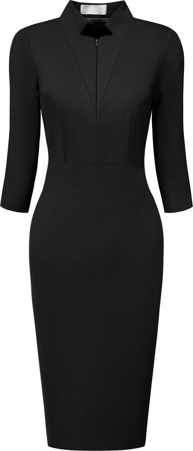 DARING DIVA Sheath Zipper Collar Pencil Dress 2XL Black
