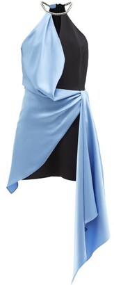 David Koma Crystal-embellished Draped Satin Mini Dress - Black Blue
