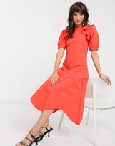 Thumbnail for your product : Lost Ink midaxi dress with ruffle shoulder in cotton
