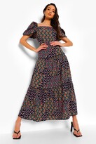 Thumbnail for your product : boohoo Floral Puff Sleeve Tiered Maxi Dress