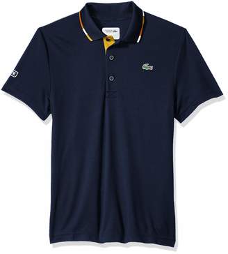 Lacoste Men's Short Sleeve Pique Ultra Dry with Multi-Color Collar Piping Polo