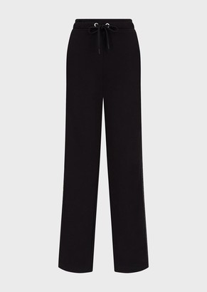 Emporio Armani Jersey Fleece Trousers With Drawstring And Jacquard Logo Ribbon