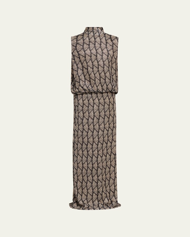 Dries Van Noten Debo Mock-Neck Velvet Draped Cutout Maxi Dress
