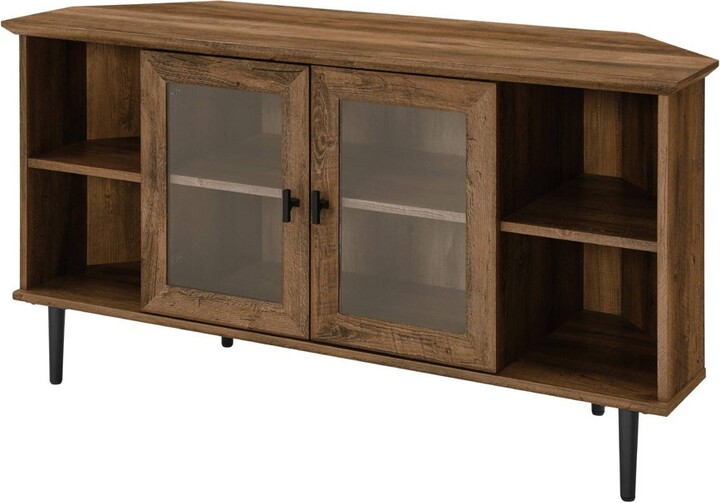 Modern Glass Door Corner TV Stand for TVs up to 55" Rustic Oak