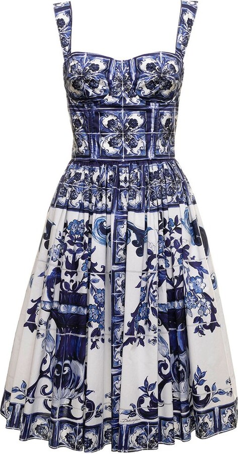 Dolce & Gabbana Majolica-Print Poplin Midi Dress - ShopStyle