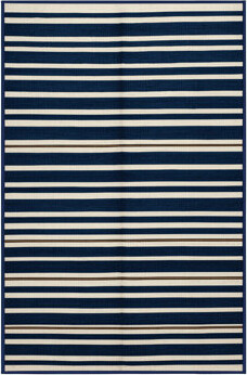 Longshore Tides Washable Dark Blue White Striped Area Rug