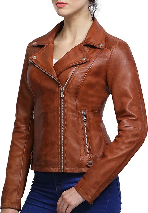 Brandslock Womens Leather Biker Jacket Burgundy Vintage 