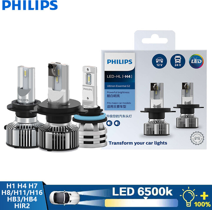 Philips LED H1 H4 H7 H11 Ultinon Essential G2 H8 H16 HB3 HB4 HIR2 9005 9006 9012 6500K Bright White Car LED Headlight Auto Lamps