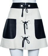 White & Navy Blue Leather Mini Skirt  