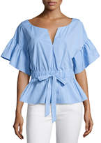 Thumbnail for your product : Milly Vivian Drawstring-Waist Stretch-Poplin Top