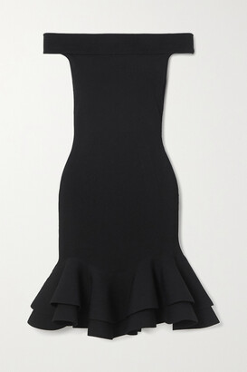 Alexander McQueen Off-the-shoulder Ruffled Ribbed Stretch-knit Mini Dress