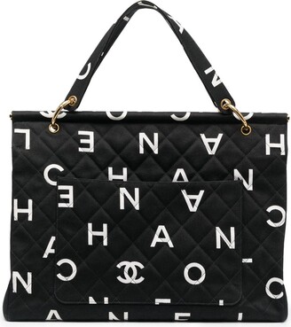 Chanel Pre Owned 1996 Logo-Print Diamond-Quilted Tote Bag - ShopStyle