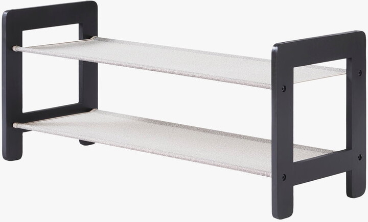 NeatFreak 2 Tier Wood Shoe Rack with Fabric Shelves