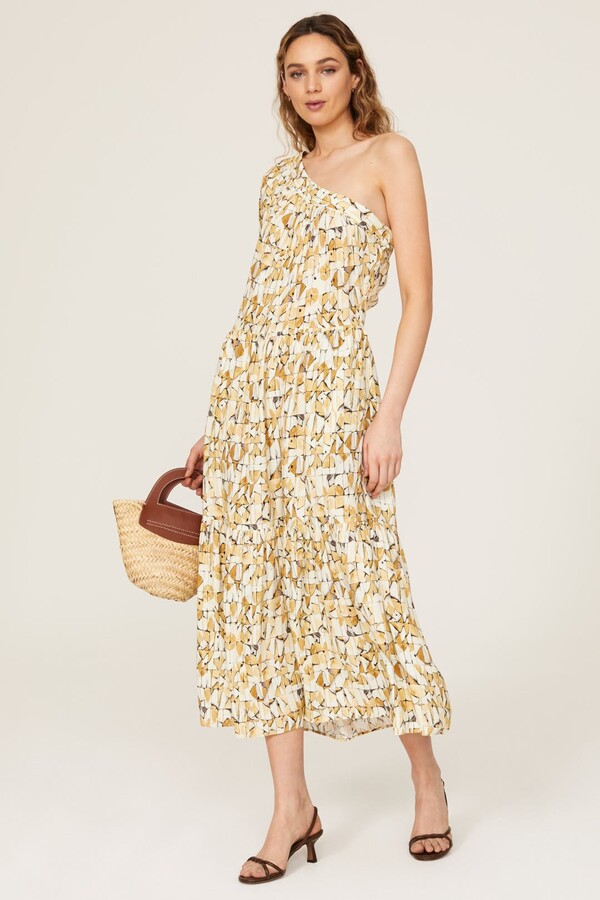 Sita Murt Yellow One Shoulder Dress Yellow-white-print