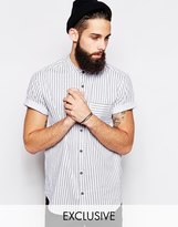 Thumbnail for your product : Reclaimed Vintage Short Sleeve Striped Shirt with Grandad Collar