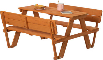 Wooden Kids Picnic Table Bench With Backrest, Outdoor Children's Backyard Table, Crafting, Dining, And Playtime Patio Table
