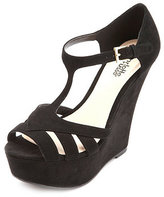 Thumbnail for your product : Charlotte Russe Cut-Out Peep Toe T-Strap Platform Wedges