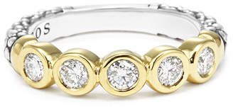 Lagos 18k Gold/Silver Caviar 5-Diamond Stacking Ring, Size 7