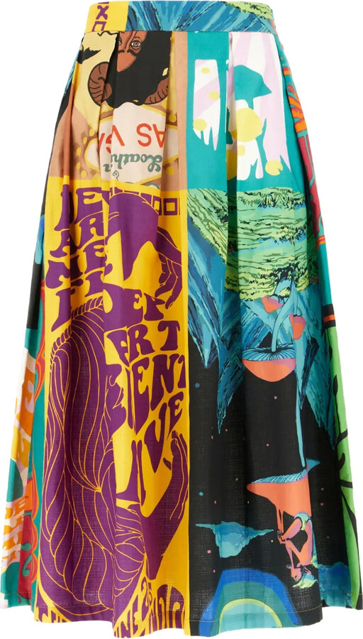 Patchwork-Design Pleated Skirt