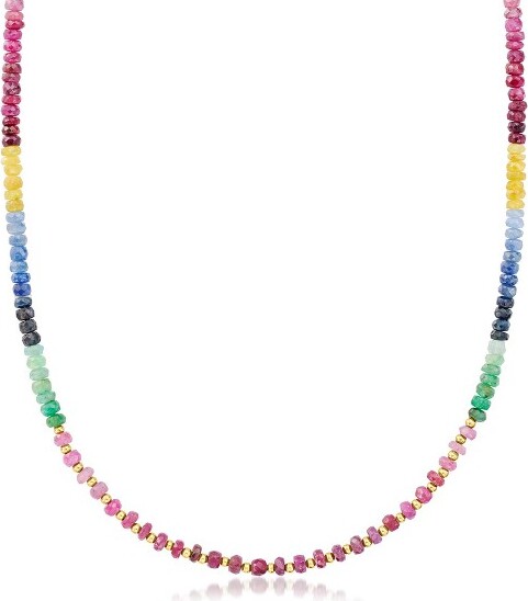 Ross-Simons Ross-Simons82.00ct.t.w.Multi-GemstoneBeadNecklacein10ktYellowGoldSize20