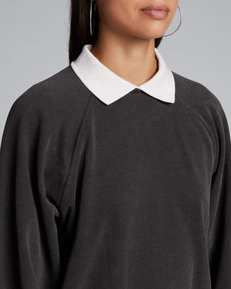 Amo Denim Collared Puff-Sleeve Prep Sweatshirt