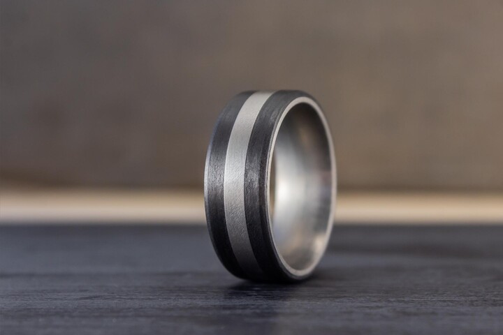 Etsy Handmade Titanium Carbon Fiber Ring, Matte Black Wedding Band. | 00307 7N