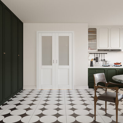 Win Stellar Modern Closet Door Frosted Glass Panel Bathroom French Doors Primed With Adjustable Ball Catch/Handles 80‘’H/96‘’H