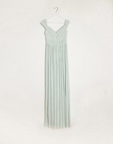 Thumbnail for your product : ASOS Tall ASOS DESIGN Tall premium lace and pleat bardot maxi dress in sage