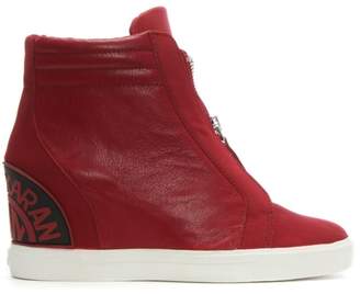 DKNY Donnie Red Leather Wedge High Top Trainers
