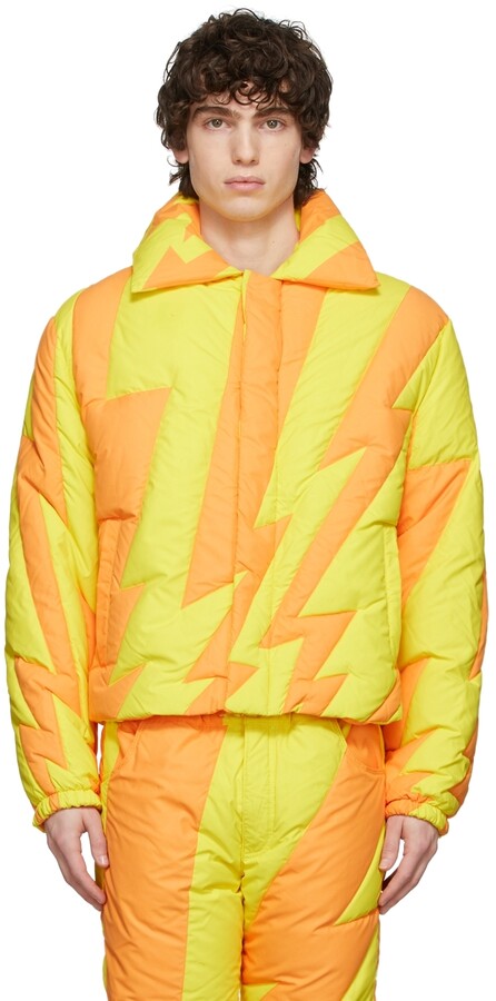 ERL Orange & Yellow Down Lightning Bolt Puffer Jacket - ShopStyle